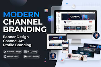 design modern youtube banner, twitch banner, channel art and profile branding