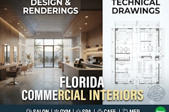 texas architectural interior drawings mep renderings for salon, gym, spa, cafe