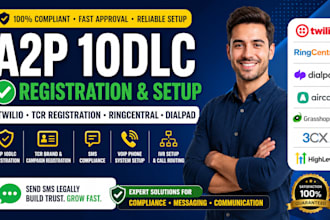 setup a2p 10dlc twilio registration ringcentral dialpad tcr registration