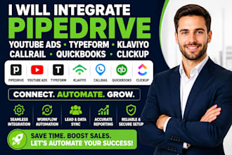 integrate pipedrive youtube ads typeform klaviyo callrail quickbooks clickup
