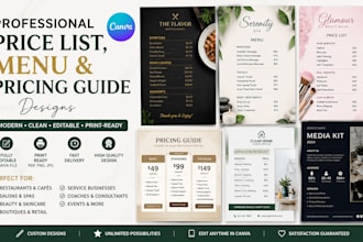 design professional price list, pricing guide, price sheet and menu