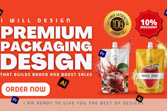 design premium product packaging pouch design labels design shipping box design