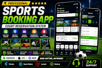 develop sports booking app, court reservation system and booking website
