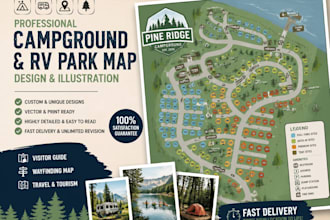 design campground map, rv park map, visitor guide, vector illustration
