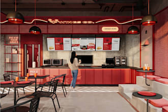 design,render 3d architect restaurant interior,cafe, coffee shop visual, 2d plan