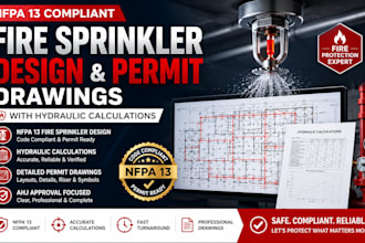 design nfpa 13 fire sprinkler permit drawings with hydraulic calculations