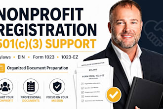 do nonprofit and profit registration, bylaws, ein, and 501c3 application support