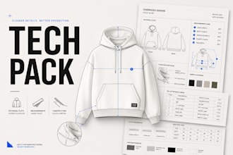 create detailed fashion tech pack and technical flats for clothing