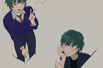 custom illustrations fullbody half body close up even chibis