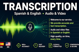 transcribe spanish and english audio and video accurately