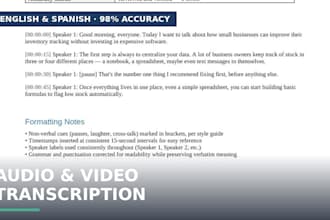 audio and  video transcription english spanish