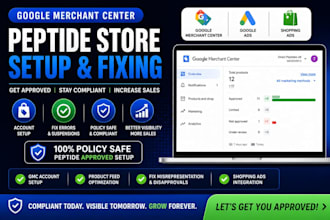 setup and fix peptide google merchant center, peptide product merchant listing