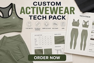 do custom activewear sportswear gym wear design and tech pack