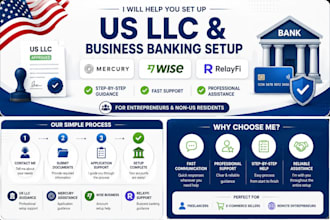 help you set up a US llc, mercury, wise, and relayfi business account