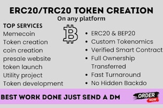 create your erc20 bep20 crypto token with custom tokenomics, smart contract
