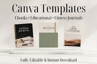 design editable canva template ebooks, educational, fitness, meal plan journals