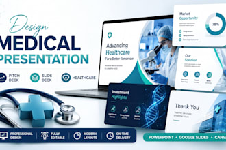 design healthcare, pitch deck, slide deck and modern medical presentation