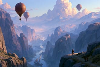 draw fantasy landscape illustration, gaming or card background