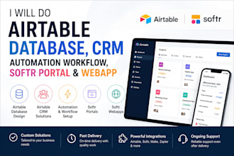 do airtable database, airtable crm automation workflow, softr portal and webapp