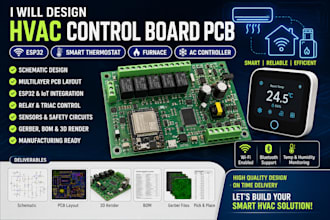 design hvac control board pcb, esp32, smart thermostat, furnace, ac controller