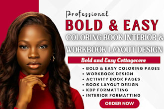 do bold and easy cottagecore coloring book interior and workbook layout design