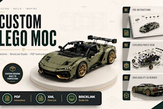 design custom lego moc, logo set, 3d lego model, lego technic and instruction