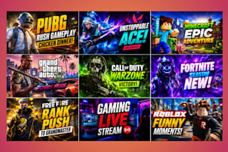 design high CTR gaming youtube thumbnails for esports pubg roblox gta 5