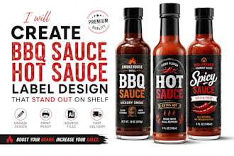 create BBQ sauce label design hot sauce label, that stand out on shelf