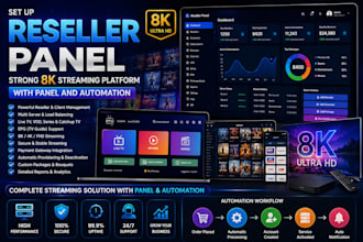 set up reseller panel, strong 8k, streaming platform with panel and automation