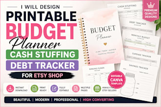 design printable budget planner cash stuffing debt tracker for etsy shop