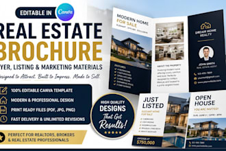design editable canva real estate brochure, flyer, listing, marketing material