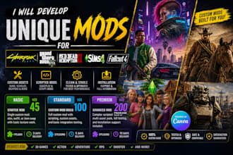 develop unique mods for cyberpunk 2077 gta 5 rdr2 sims 4 rdr2 skyrim fallout 4