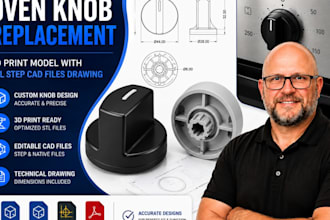 design oven knob replacement 3d print model with stl step cad files drawing