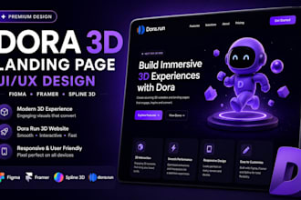 design dora 3d landing page ui ux figma framer, dora run 3d website, spline 3d
