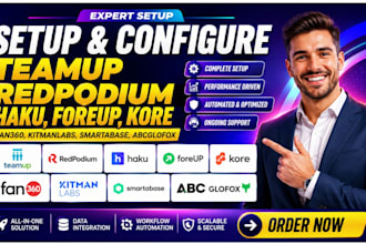 setup teamup redpodium haku foreup kore fan360 kitmanlabs smartabase abcglofox