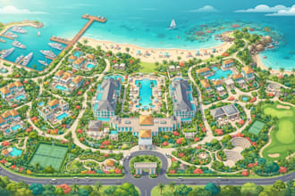 design custom illustrated maps for tourism, hotels, resorts and attractions