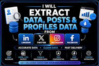 extract data, posts, profiles data from linkedin, twitter, instagram, facebook