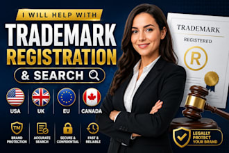 help with trademark registration USA, UK, eu or canada and search