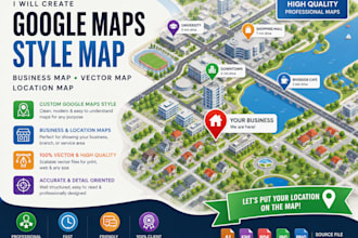 create google maps style map, business map, vector map and location map