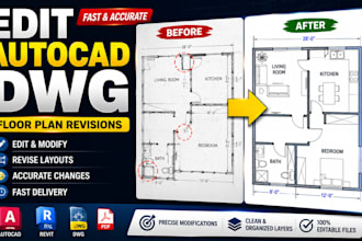 edit autocad dwg files, revise floor plans and architectural drawings