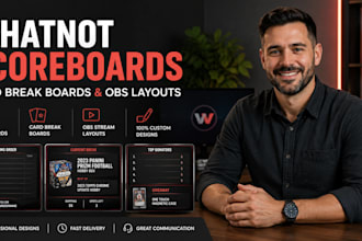 set up obs for whatnot vertical streams, scoreboards, auctions, and card breaks