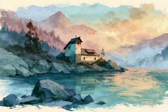 draw a watercolor landscape illustration