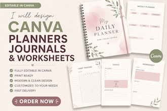 design editable canva planners journals and worksheets