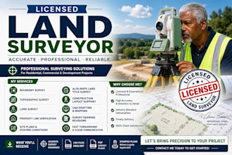 licensed land surveyor, create boundary, land and topography survey with stamp