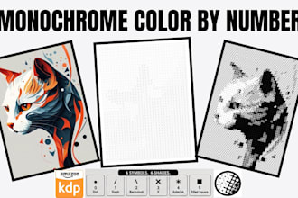 create monochrome color by number mystery books for KDP