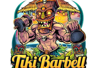 create illustration tropical beach tiki bar logo and t shirt design