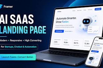design framer ai saas landing page for startup, chatbot and automation business