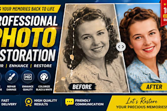 restore old photo repair damaged pictures, enhance image quality professionally