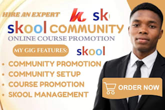 set up skool online community promotion and course promotion