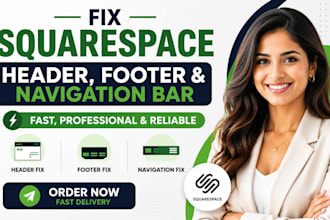 fix squarespace header footer and navigation bar design fast and professionally